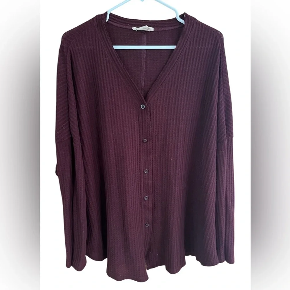 Indigo Thread Burgundy Long Sleeve Button Down Cardigan Sweater! Size 1X.